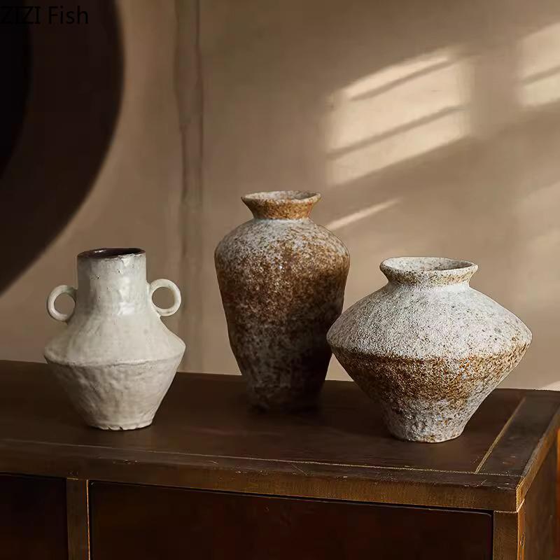 Keramikvase im Wabi-Sabi-Stil Tischdekoration Unvollkommene Ästhetik Blumenarrangement Retro Blumenvase Raum Ästhetische Dekoration