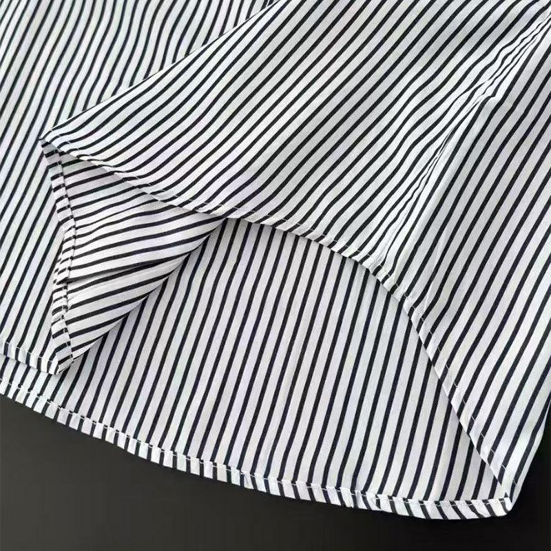 2026 Spring Cartoon Print Striped Long Sleeve Lapel Shirt for Women XS