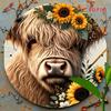 Highland Cow Metal Wall Art Round Rustic Decor Sunflower Floral Wreath Man Cave Bar Garden