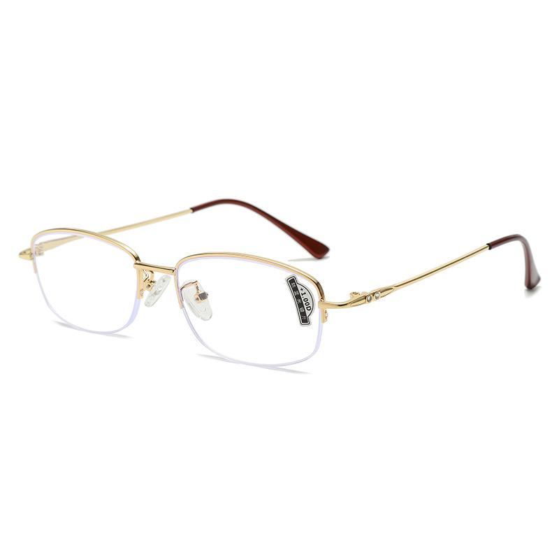 Metal Half-Frame Anti-Blue Reading Glasses Plain Age-Reducing Reading Glasses Women'S Ultra-Light Elderly Reading Glasses