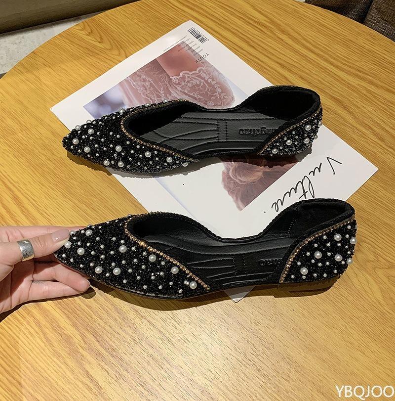 Summer Green Retro Shallow Mouth Pointed Soft Bottom Women s Flat Shoes Solid Color Comfortable Hollow Ballet Women s Shoes 35
