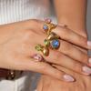 Elegant Colored Glass Open Ring for Women Stainless Steel Waterproof Non-Tarnish Jewelry for Prom Banquet Anniversary Gifts