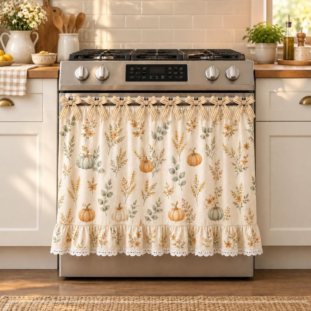 Gathered Material Oven Grip Cover Cozy Ruffled Handle Curtain