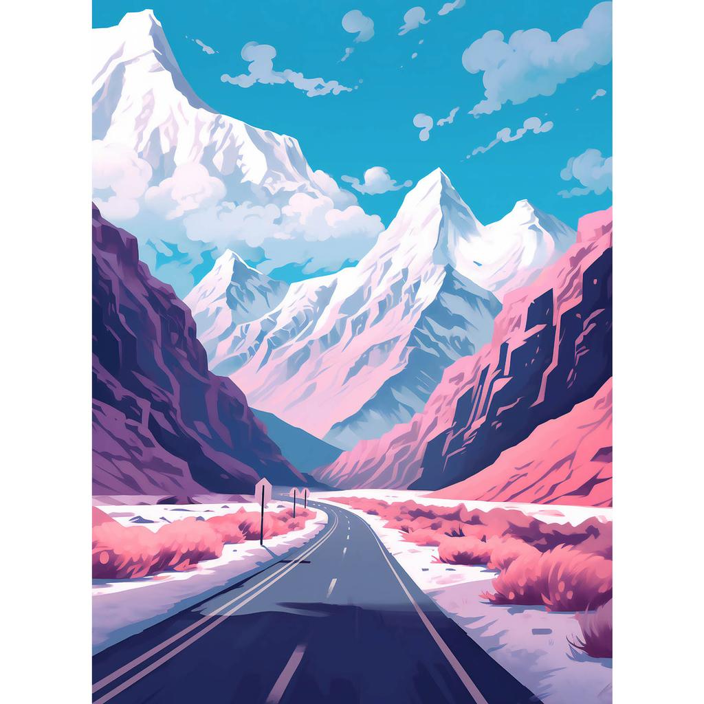 Pastelowy Krajobraz Górski Pastelowy Krajobraz Górski, 70X100 Cm, Rama Drewniana Jasny Dąb, Papier Matowy 230 Gsm