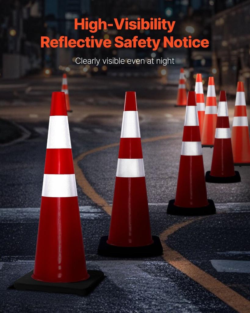 6Pack 36\" Traffic Cones, Safety Road Parking Cone with Black Weighted Base, PVC Orange Traffic Safety Cones, Hazard Cones Reflective Collars for