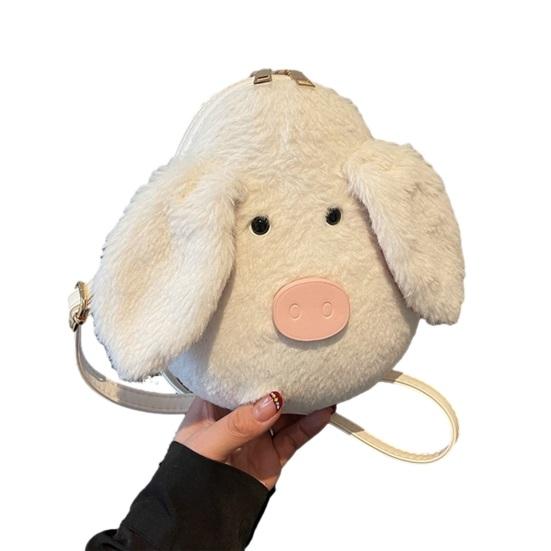 Plush Pig Crossbody Bag Cute Piggy Shoulder Bag Fluffy Animal Sling Bag with Strap Soft Phone Bag Crossbody Purse for Travel Shopping белый