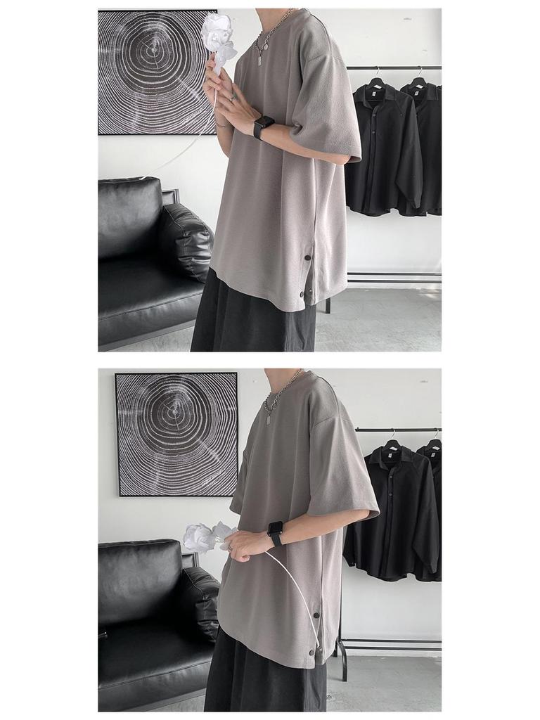 Men's Trendy 2023 Summer Short Sleeve Button Slit T-shirt - Loose Fit, Half Sleeve, Couple Style