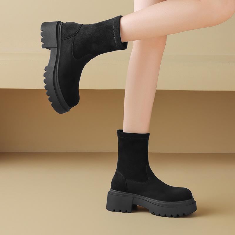ZHR 2024 New Winter Stretch Boots: Short, Thick-Soled, Velvet-Lined, Trendy, Tall & Slimming Design.