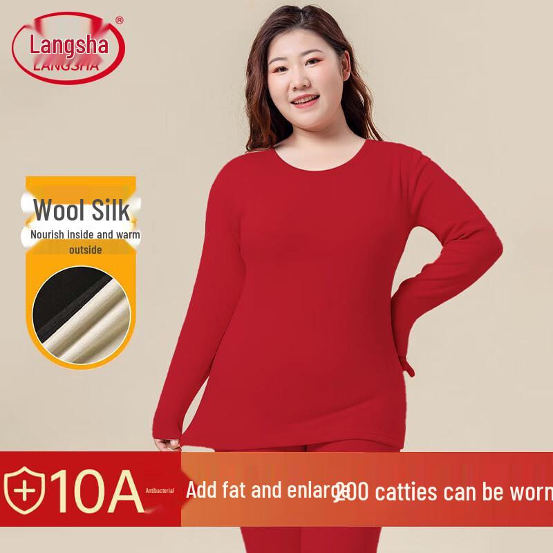 Langsash Women's Plus Size Wool Silk Thermal Underwear Set