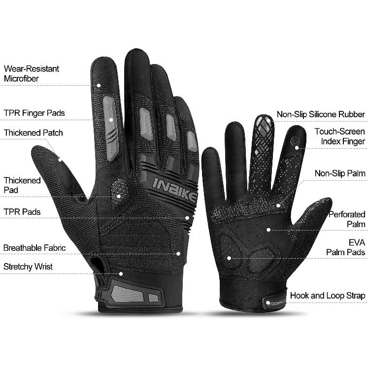 INBIKE MTB Mountain Bike Gloves Touchscreen With Thicken EVA Padded & TPR Knuckle Protection For BMX MX ATV Motorcycle