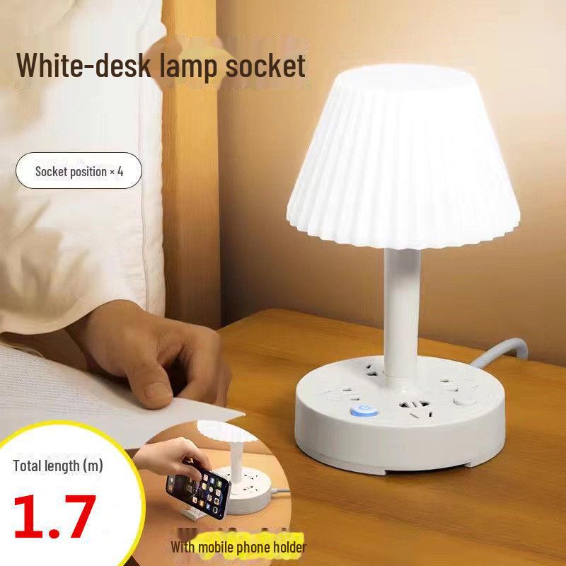 LED Nachttischlampe mit USB-Ladeanschluss und mehreren Steckdosen