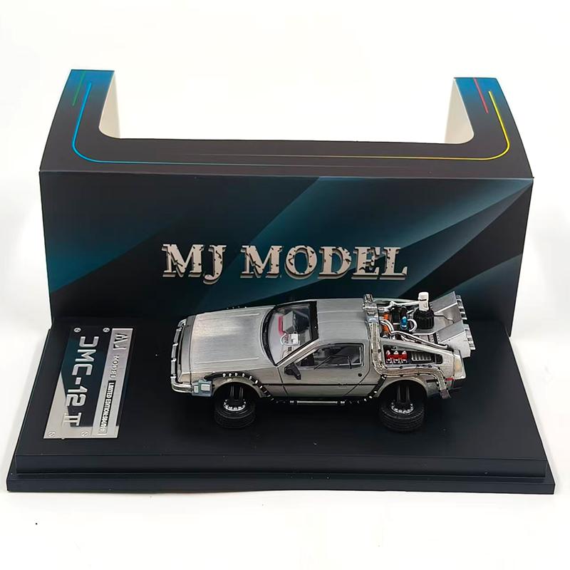 MJ 1:64 Back To The Future Time Machine DMC-12 Delorean Diecast Alloy Model Car Static Collection Decorated Holiday Gifts Toys