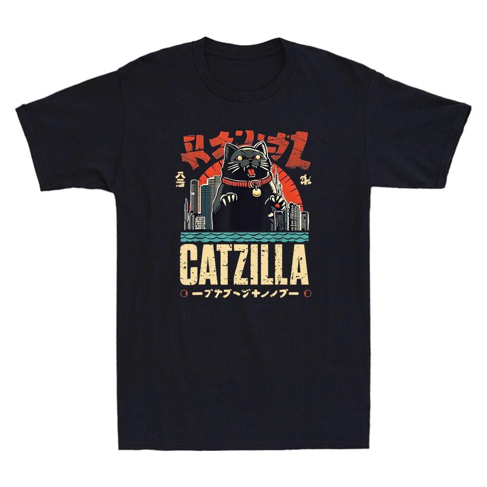 Men s and Women s T-shirts Catzilla Cat Japanese Art Funny Black Cat Monster Parody Graphic XXL