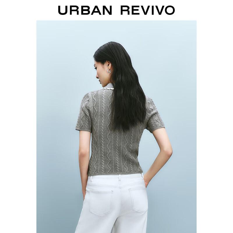 UR Women's Grey Color Block Textured Knit Cardigan