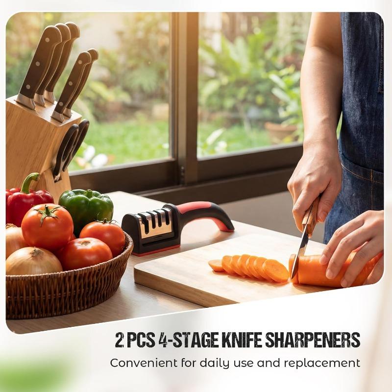 2 Pcs 4-in-1 Knife Sharpeners for Kitchen Knives Manual Knives Sharpening Kit with 4 Stage Sharpening Slots For Kitchen Accessories