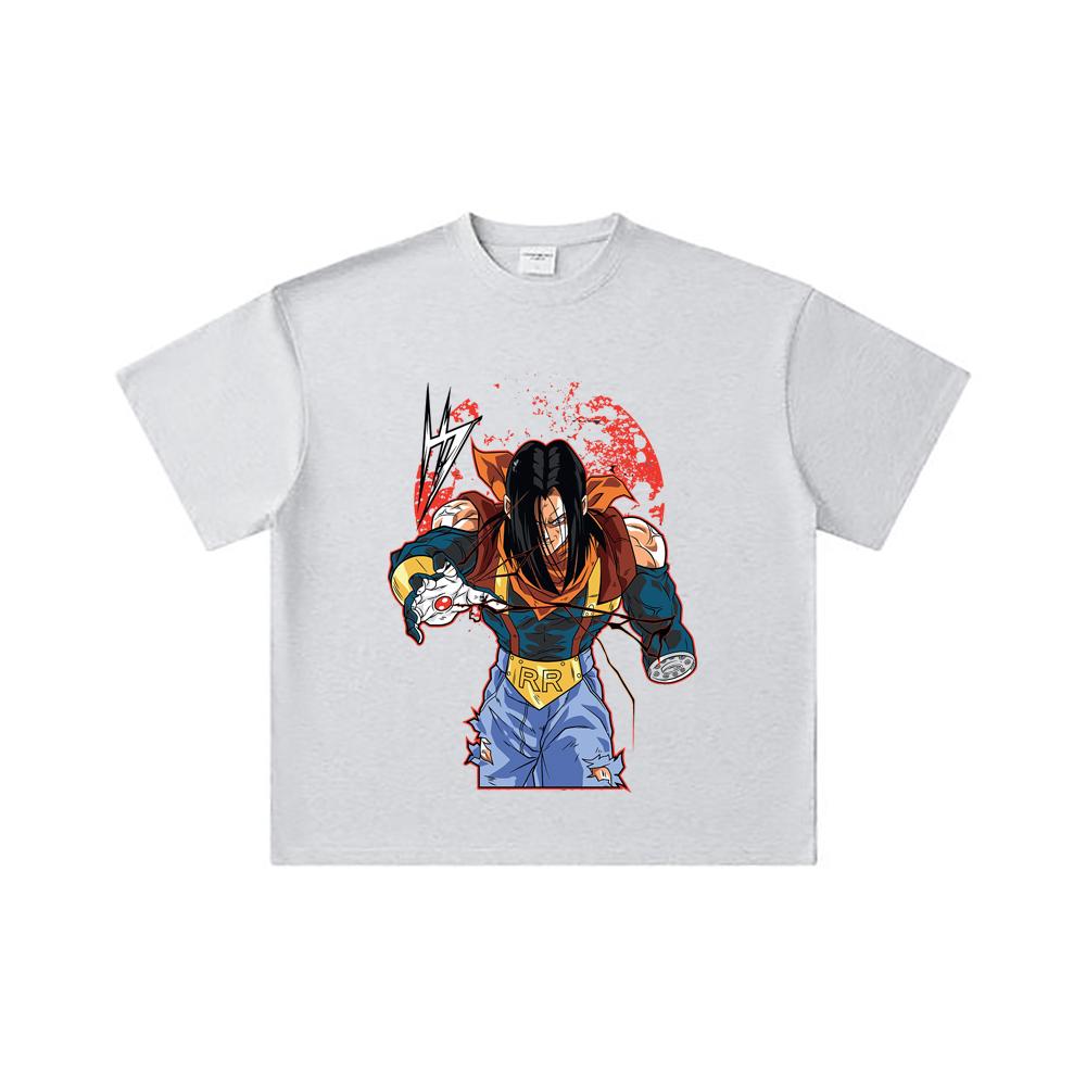 260 GSM Double Yarn 32 Count 100% Cotton Dragon Ball V48 Android 17 Print Unisex Heavy Cotton T Shirt
