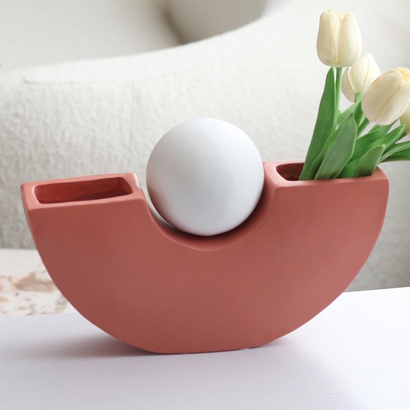 Resin Vase Geometric Semicircle Moon Flowerpot Flower Arrangement Accessories Flower Vase Home Decoration Accessories