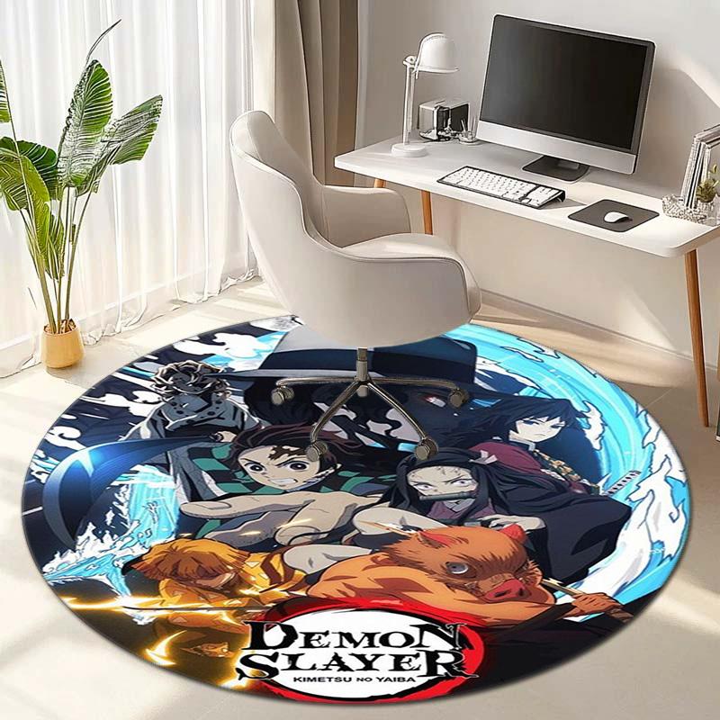 Classic Japanese-style Cartoon Demon Slayer Round Rug, Home Soft Decorative Anti-slip Yoga Mat and Chair Mat, Outdoor Floor Mat Carpet K12