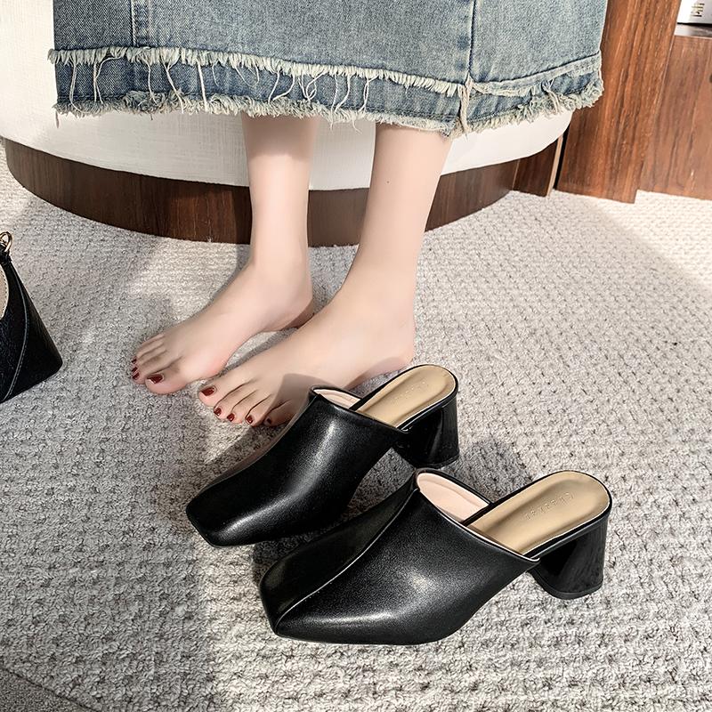 Fashion Comfortable Women's Thick Heel Slippers Sexy Cover Toe Slip-on Women's High Heels Large Size 35-43 Outdoor Leisure Spring/autumn