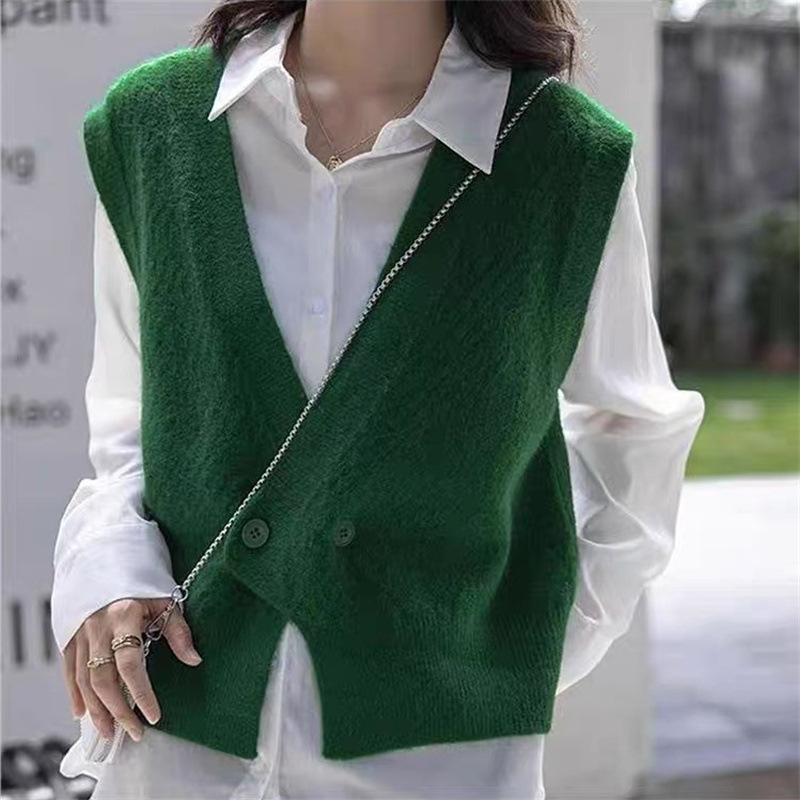 V-neck Vest Knitted Women's Vest Paired with A Shirt Layered with A Vintage Sweater