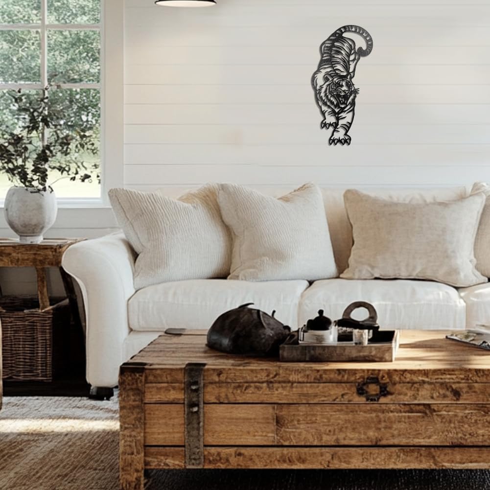 

WADORN Металлический настенный декор «Тигр», Настенная скульптура-силуэт дикого животного, Таблички «Рычащий дикий тигр», Домашний декор для дома, балкона