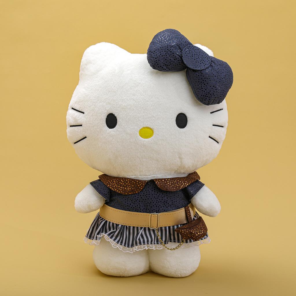 Cute station version denim skirt KT cat doll plush toy bow Hello Kitty doll gift for girlfriend