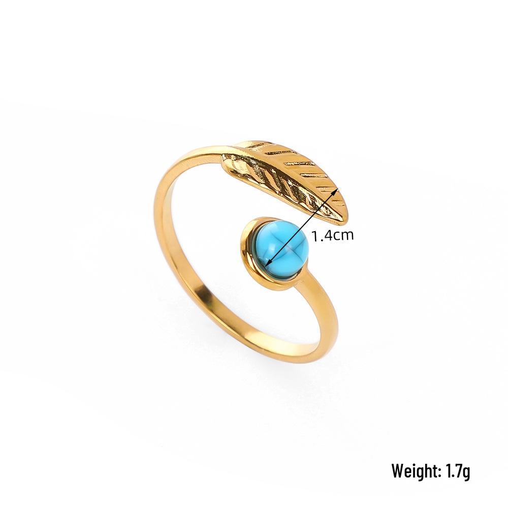 European Ethnic Colorful Stone Open Stainless Steel Drip Oil Turquoise Adjustable Ring