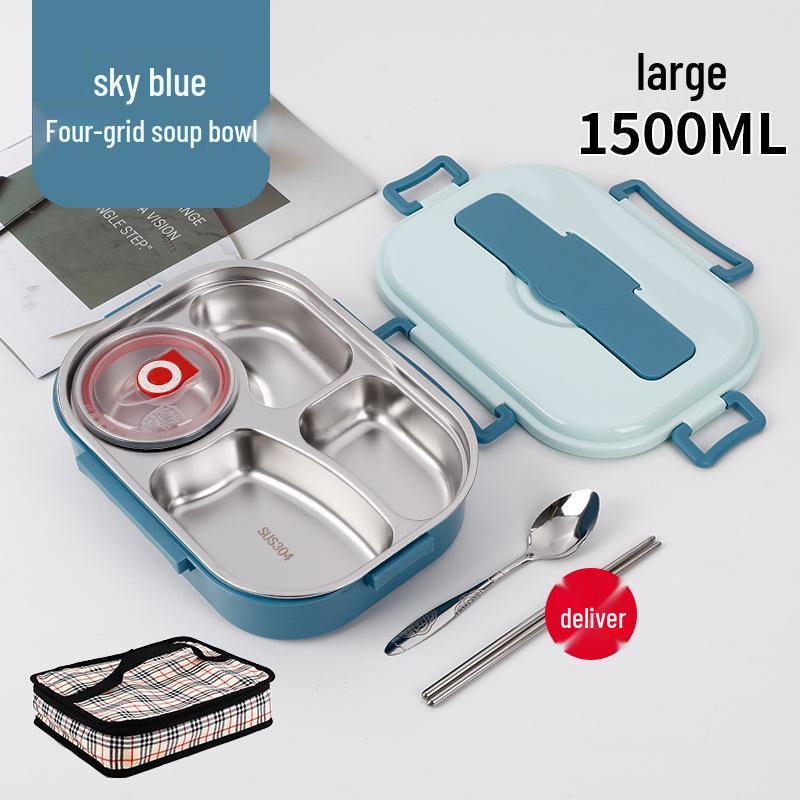 Fiambrera Bento Portátil de Acero Inoxidable 304 con Separadores – Gran Capacidad, Diseño de Hebilla Cuadrada, Estilo Nórdico para Estudiantes