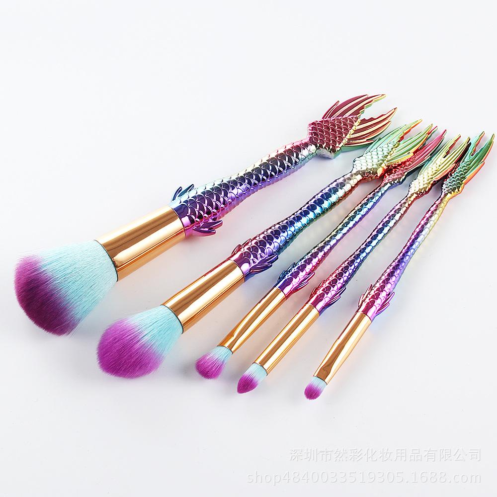 New 5 Gradual Change Color Mermaid Makeup Brush Fish Tail Makeup Brush Set Brush, Beauty Tool Set