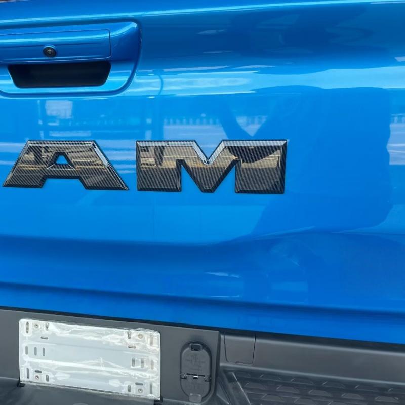 For Dodge Ram 2023-2024 ABS Front Rear Steering Wheel Emblem Black Carbon Fiber Pattern Modified Patch Decorative Frame