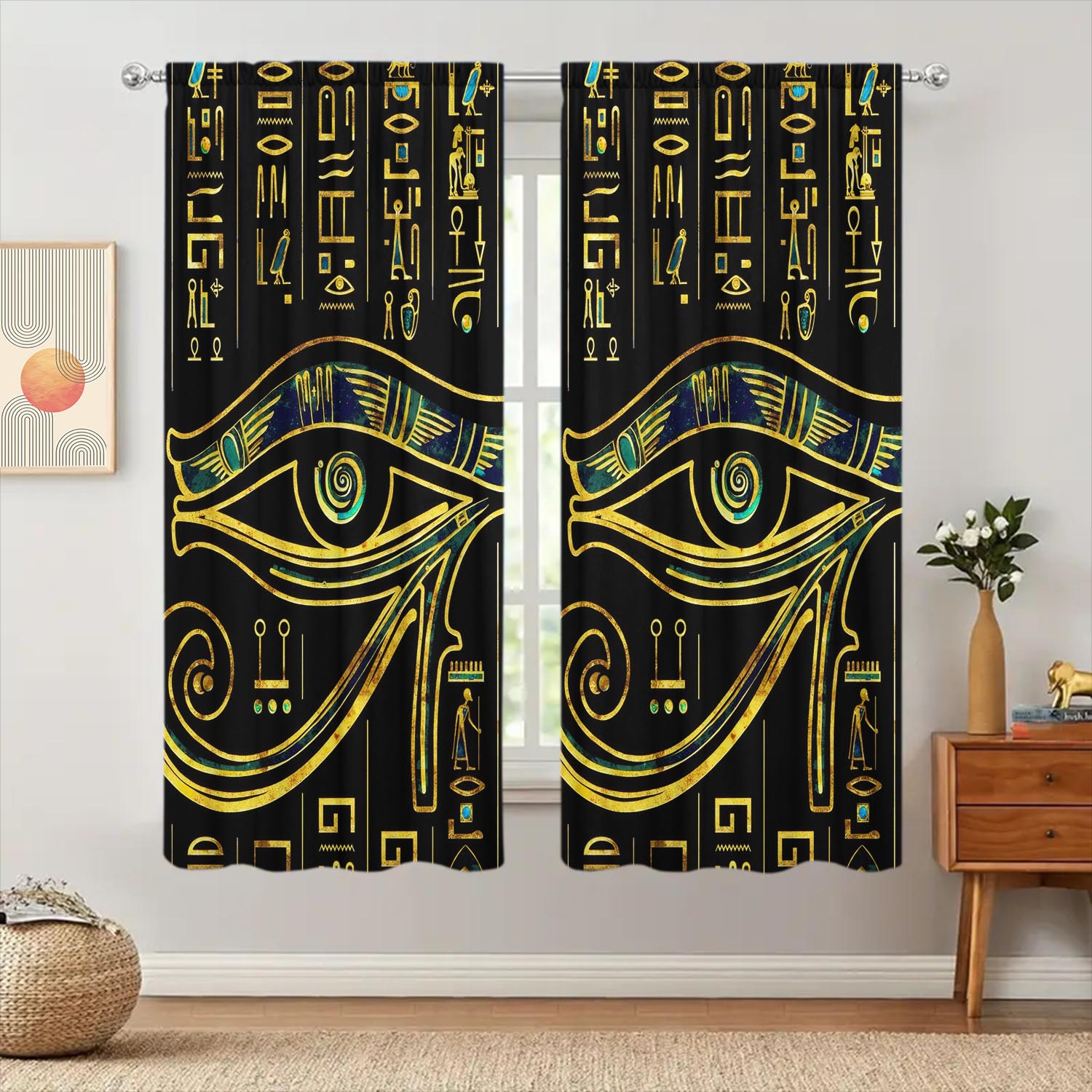 

2 Panels Eye of Horus Pattern Window Curtain Curtains Versatile Design Suitable for Any Style Creating a Peaceful Living Space 100*130 Grommet Top 1pcs