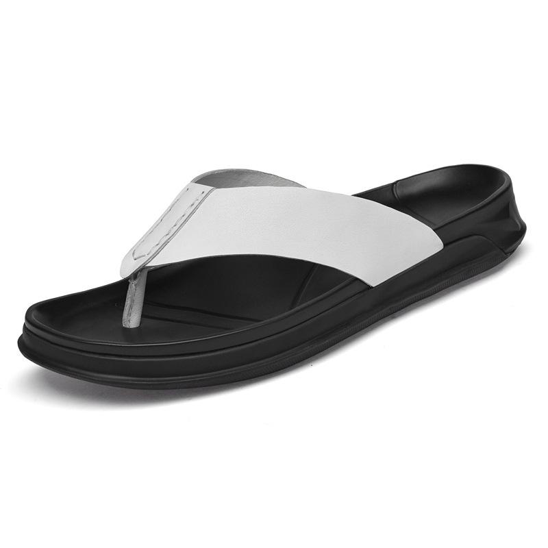 Men's Genuine Leather Summer Flip-Flops, Toe Post Beach Shoes, Lightweight & Breathable Slippers