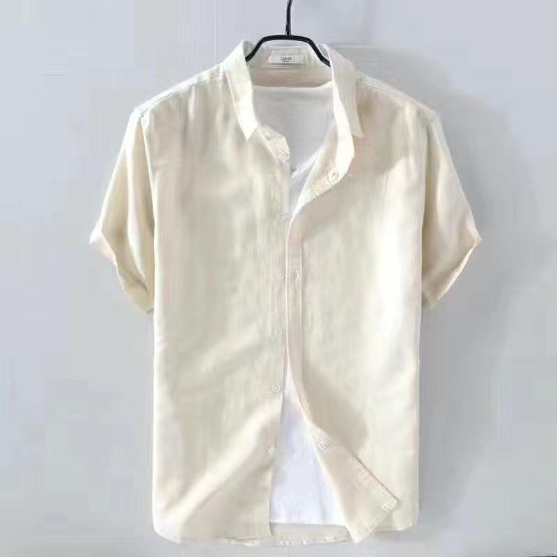 

Summer Thin Ice Silk Linen Shirt Men s Short-sleeved Loose Business Casual Solid Color Half-sleeved Cotton and Linen Shirt XXL