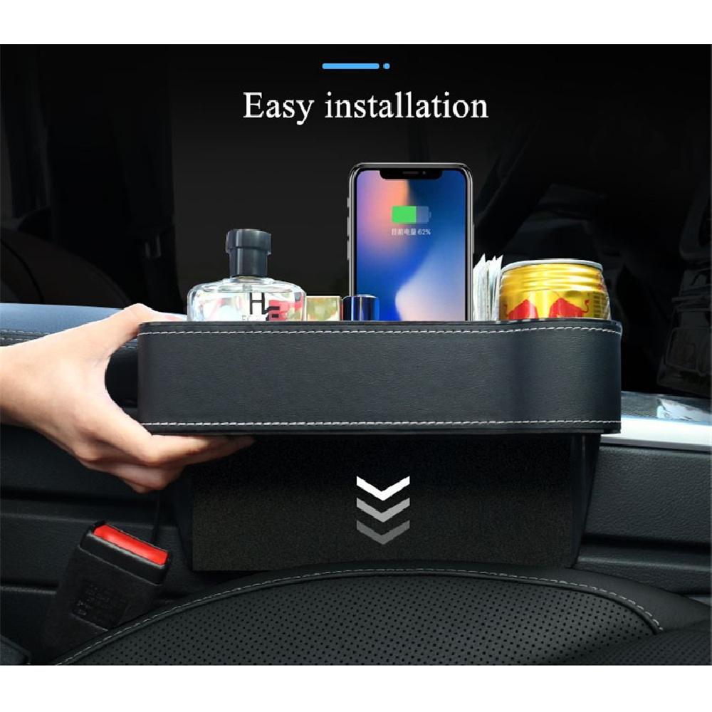 Pair 7Colors Led Atmosphere Light Car Seat Crevice Storage Box Usb Charging Port