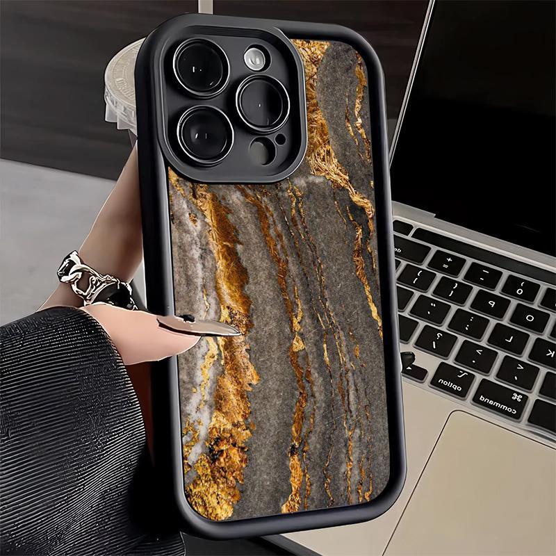Phone Case for iPhone 17 Air 16E 15 16 Pro Max Gold Granite Marble Pattern Cover 14 Plus 13 12 Mini Soft Shell Silicone Fundas