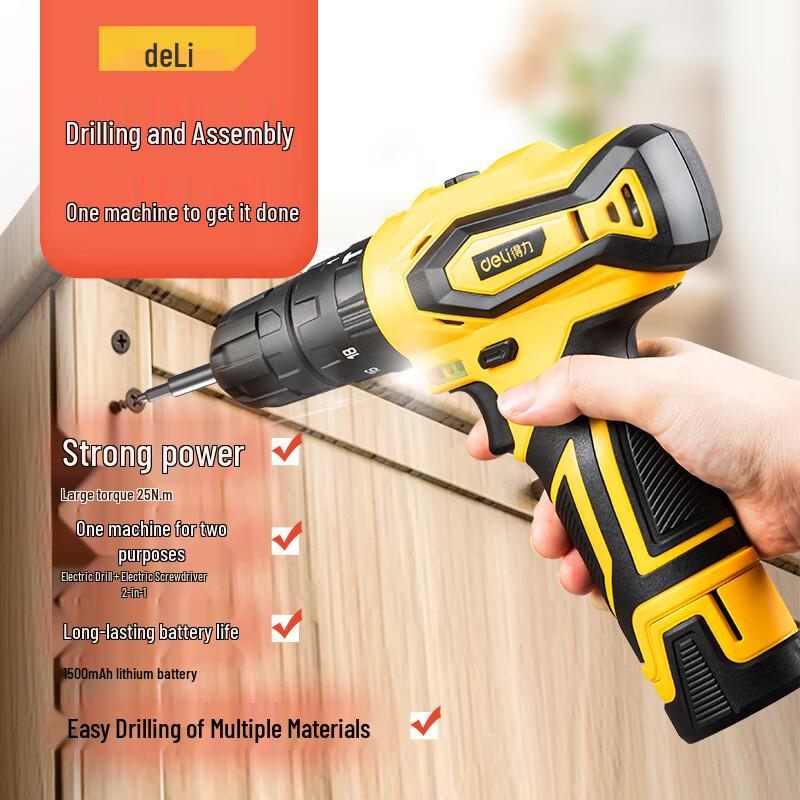 Deli 12V Cordless Lithium-Ion Impact Drill CN Plug (adapter Included)