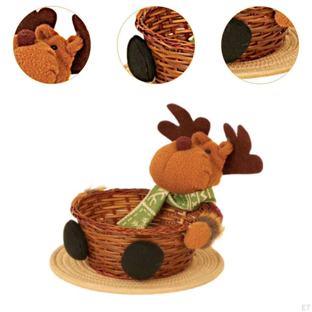 Christmas Basket Candies Cookies Holder Food Bread Portable Party Decor Snack Tray Table