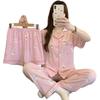 Cute Cartoon Rabbit Summer Pajama Set: Soft, Wrinkled Fabric, Short-Sleeved, Three-Piece Home Wear