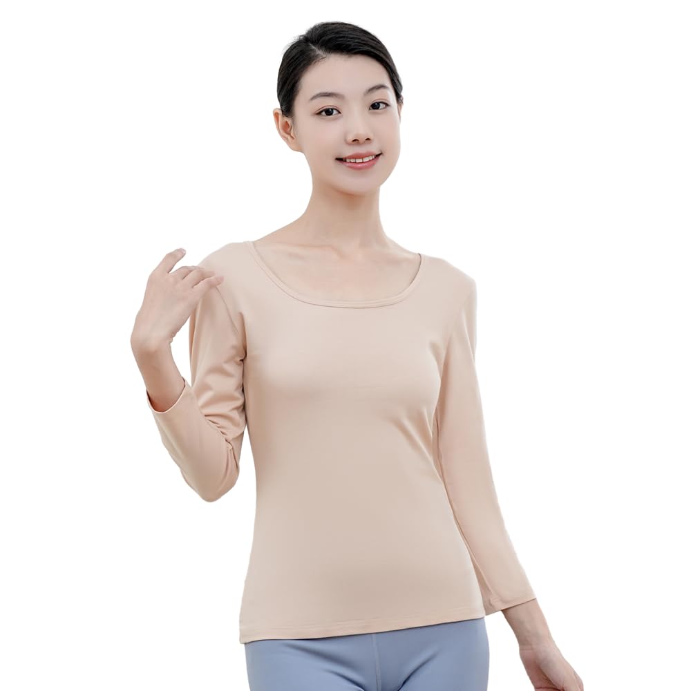 Tanoka Warm Long Sleeve Wide Stretch Cotton Long Cold Weather Women's Innerwear, U-Neck, Neck, Heattech, Blend, 3/4 Sleeve, Sleeve, Protection,
