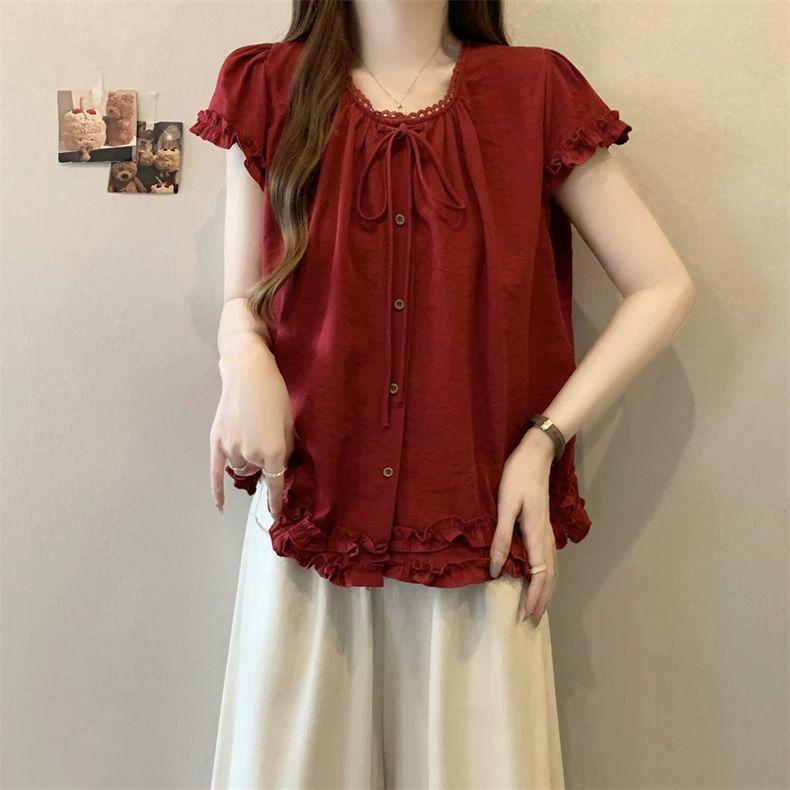 

Plus Size Buttoned Short Sleeve T-Shirt for Women - Slimming, Flaw-Covering Summer Top 2XL (141-160 Jin)