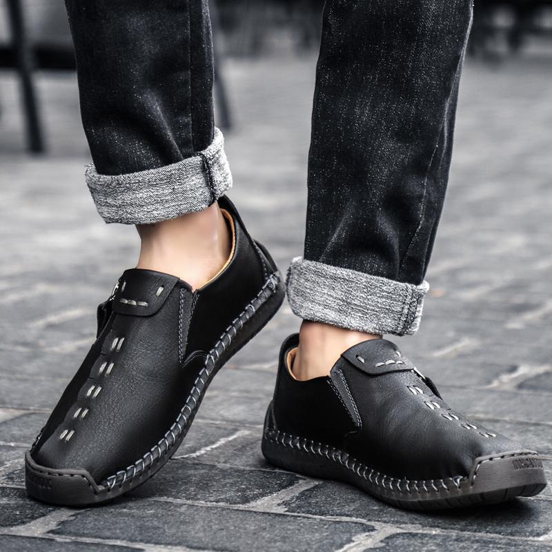 Spring and Autumn Men's Casual Leather Shoes Large Size Men's Driving Car Shoes Men's Breathable Handmade Casual Shoes