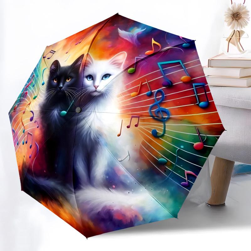 

1pc Music Cats Automatic Folding Umbrella Durable Iron Frame,All Seasons Home Travel Outdoor Multifunctional Umbrella yy251115161