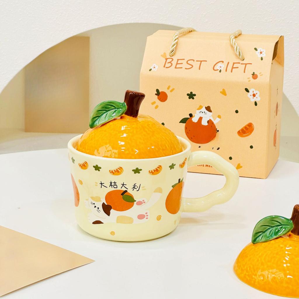 Cartoon Cat with Daji Dali Household Set Small Gift Box Souvenir Mug Large Capacity Ceramic Water Cup