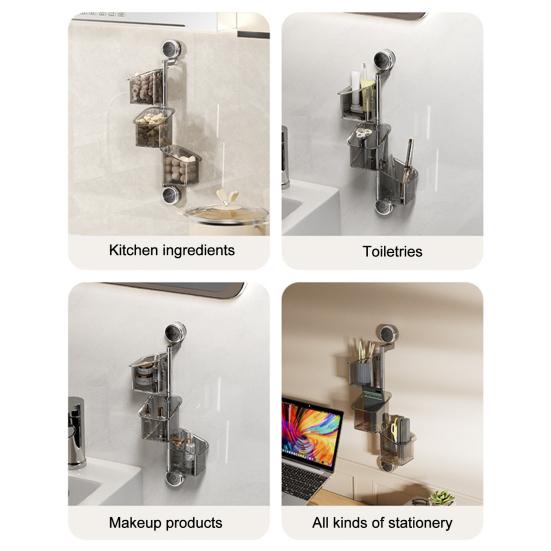 Wall Mounted Kitchen Organizer Suction Cup Produce Holder Removable Rotating Storage Baskets for Kitchen Fruits Vegetables And