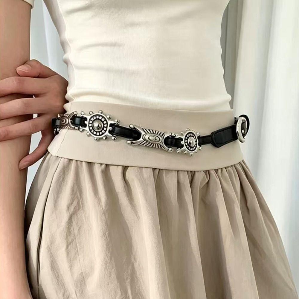 Y2K Bohemian Style Belts Thin Ethnic Style Waistband Punk Metal Carved Belts  Jeans Decorative