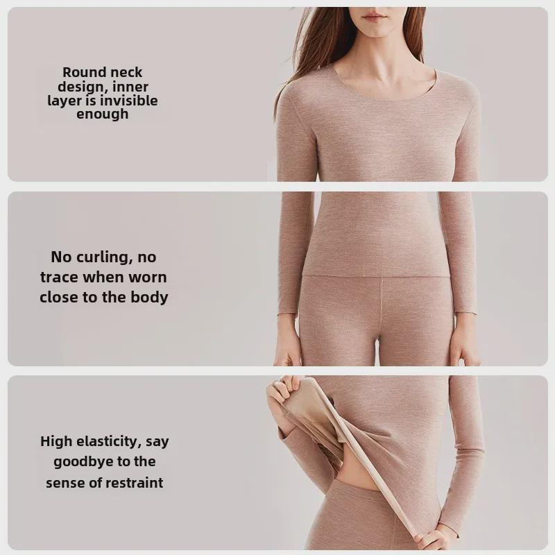 Women's Cashmere Silk Thermal Underwear Set - Seamless, Slim Fit, Round Neck for Autumn/Winter.