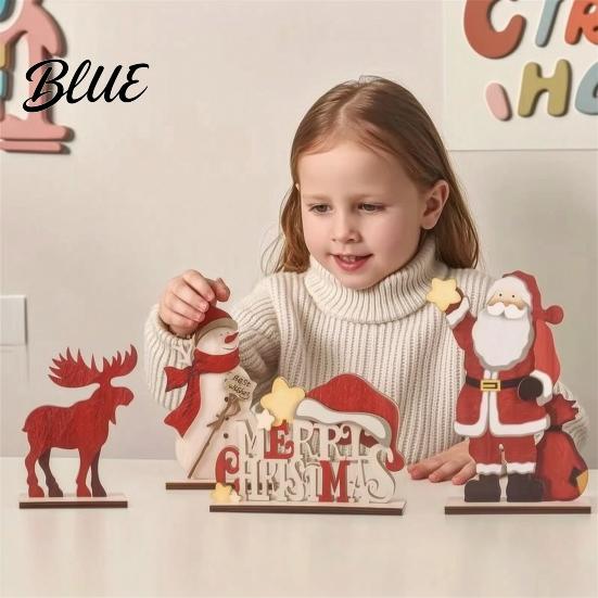 Christmas Desktop Centerpieces Nordic Ornaments Wood Reindeer Santa Claus Snowman Figurine Ornament Gifts for Kids Rustic Decoration Holiday