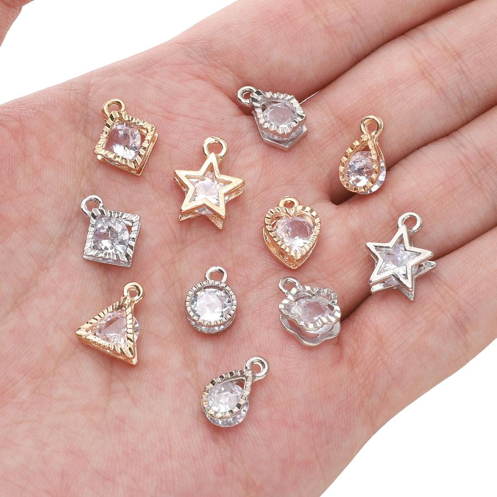 Alloy Charms Inlaid Zircon Heart Star Rhinestone Pendant Accessory For DIY Earring Necklace Accessories