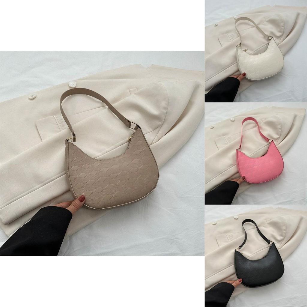 Trendy Pink Pu Shoulder Bag For Women Elegant Simple Crescent Shape Ideal For Daily Use