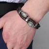 Mens Braided Leather Bracelet with Magnetic Clasp Vintage Norse Viking Rune Skull Gothic Hand Jewelry Ethnic Wristband